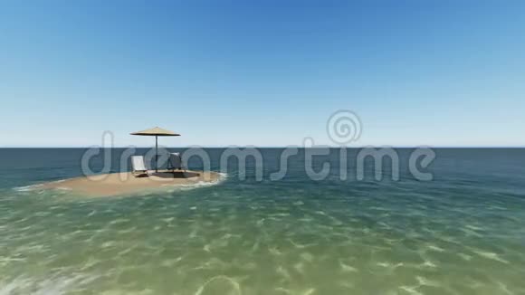 阳光明媚的一天海滩上有两把伞下的椅子视频的预览图