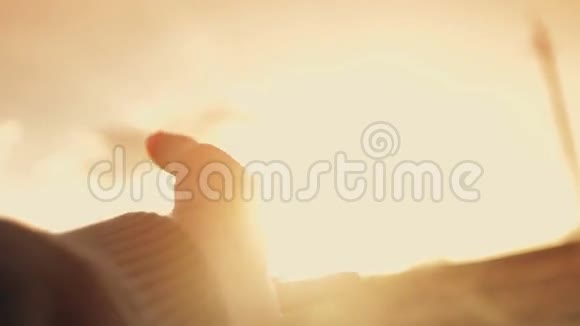 人类的手在夕阳下视频的预览图