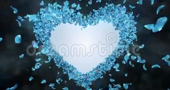 蓝色玫瑰花花瓣心形阿尔法马特环占位符4k视频的预览图