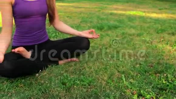 在公园里做瑜伽的女孩视频的预览图