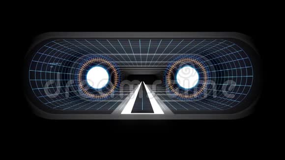 通过VR白色霓虹灯蓝格灯网络隧道HUD界面运动图形动画视频的预览图
