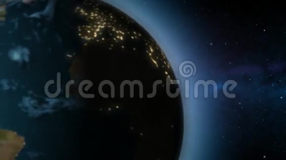 极现实的三维地球右侧与城市光地球世界视频的预览图