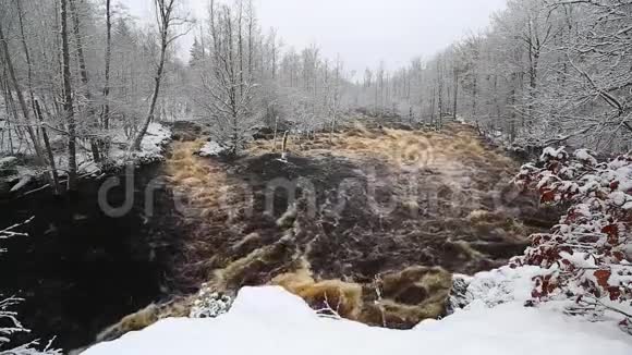 大雪纷飞的冬天狂野的莫鲁姆河视频的预览图