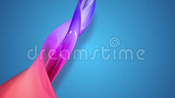 一条渐变的红色蓝紫色的扭曲丝带在蓝色背景上移动抽象的色彩视频的预览图