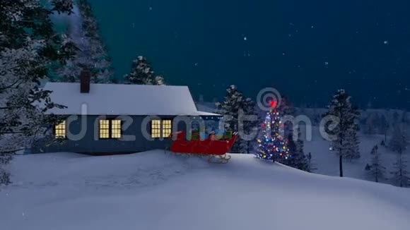 圣诞老人的房子晚上装饰圣诞节视频的预览图