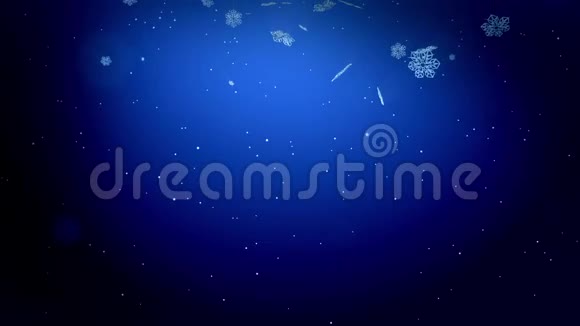 美丽的3d雪花在蓝色背景下在空中飞舞用作圣诞新年贺卡或冬季动画视频的预览图