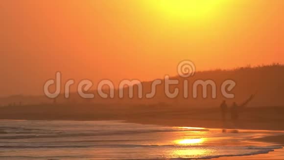 日落时热带海滩的美景视频的预览图
