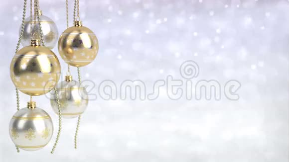 带有bokeh背景的金色和银色圣诞球无缝环3D译文视频的预览图
