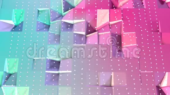 抽象简单的蓝色粉红色低聚三维表面和飞行白色晶体作为时尚背景软几何低聚视频的预览图