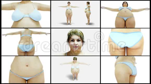 胖女人瘦身和肥胖过程饮食与健康理念孤立的现实的4k动画视频的预览图