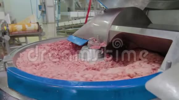 肉类和香肠加工厂工业香肠生产过程视频的预览图