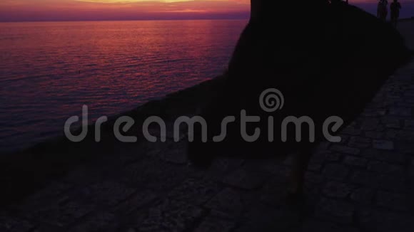 克罗地亚罗维尼享受日落的女人视频的预览图