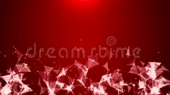 红色屏幕上的粒子运动和发光三角形视频的预览图