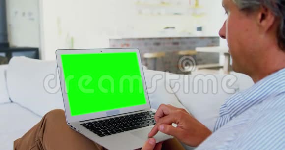 在家的客厅里男人用笔记本电脑视频的预览图