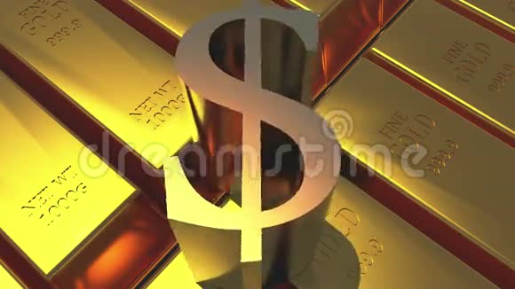 黄金黄金和旋转美元符号财富锭奢侈品视频的预览图
