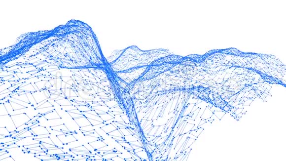 抽象简单的蓝色挥动三维网格或网格作为未来的网络空间蓝色几何振动环境或脉动视频的预览图