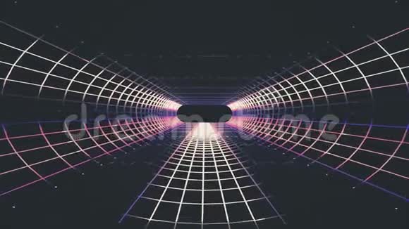 无尽霓虹灯网网络复古隧道飞行运动图形动画背景无缝循环新质量视频的预览图