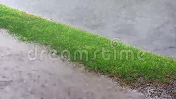 道路上的暴雨落在水面上视频的预览图