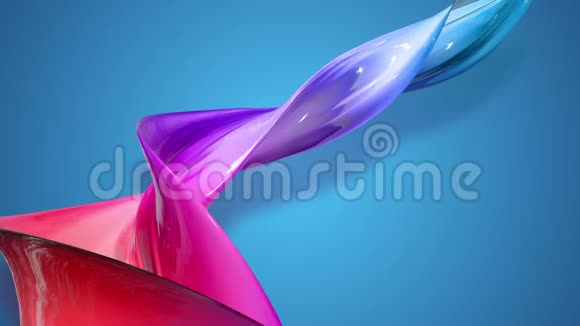 一条渐变的红色蓝紫色的扭曲丝带在蓝色背景上移动抽象的色彩视频的预览图