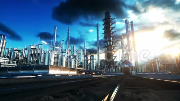 炼油厂汽油化工厂金属管真实的电影4k动画视频的预览图