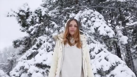 冬林下雪的少女视频的预览图
