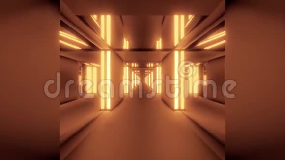 干净的金色隧道走廊与玻璃窗户三维插图运动背景现场壁纸运动设计俱乐部视频的预览图