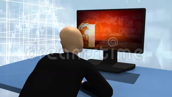 动画图形呈现三维人看下滑的股票市场视频的预览图