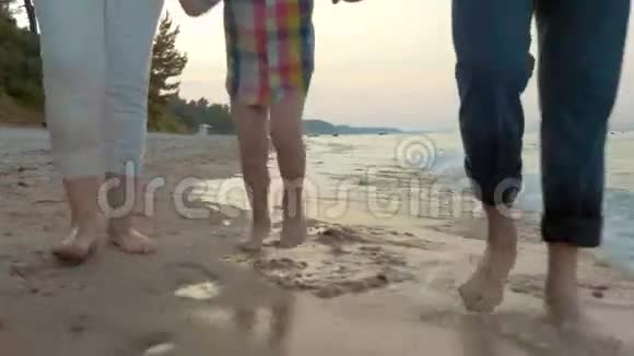 幸福的家庭在海滩散步视频的预览图