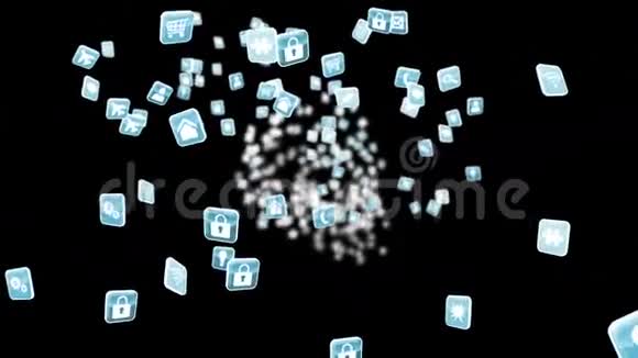蓝色应用程序图标瓷砖黑色背景视频的预览图