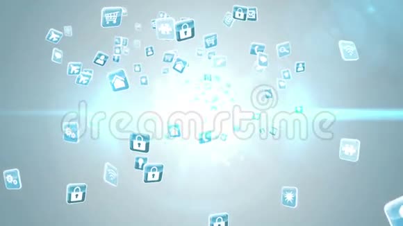 蓝色应用程序图标瓷砖的光背景视频的预览图