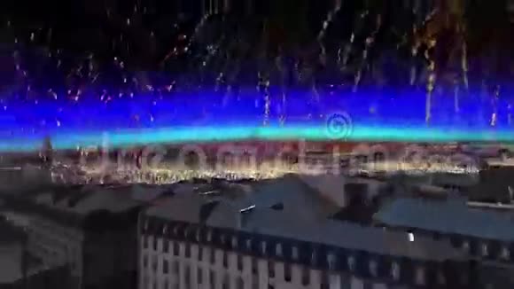 夜间3d城市天空的烟花视频的预览图