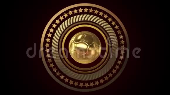 三维运动徽章金色足球与动画金属戒指和星星视频的预览图