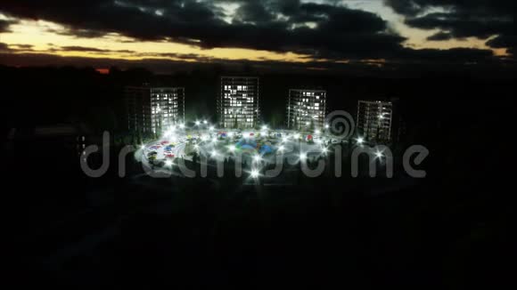 城市城镇建筑三维可视化空中观景现实的4k动画视频的预览图