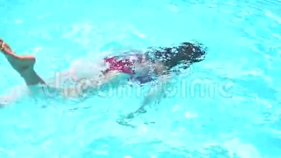 夏天在游泳池游泳的女人视频的预览图