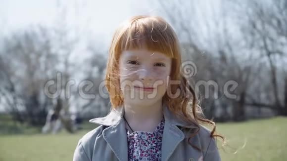 美丽的红发女孩微笑视频的预览图