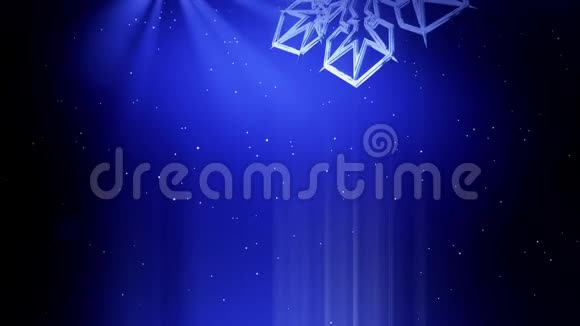 装饰的3d雪花漂浮在空气中在蓝色背景下夜间发光用作圣诞新年贺卡视频的预览图