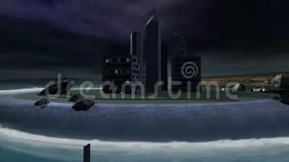 阴天有龙卷风的迷你城市视频的预览图