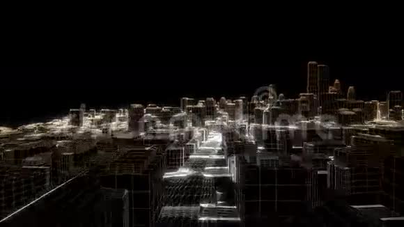 在勾勒的城市中飞翔边缘发光股票镜头视频的预览图