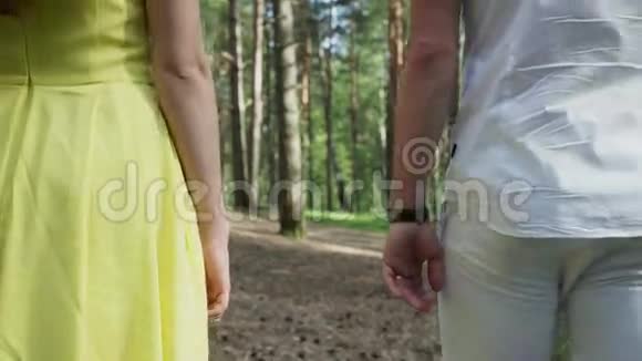 年轻可爱的夫妇在森林里散步视频的预览图