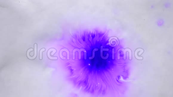 美丽的蔓延紫色墨水滴白色湿视频的预览图