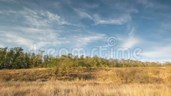云的形成和移动在秋天一望无际的草地上在广阔的草原上视频的预览图