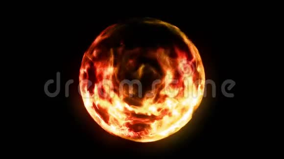 黑色背景上有火焰的等离子火球很美的光球体形式的发光线CG循环动画视频的预览图