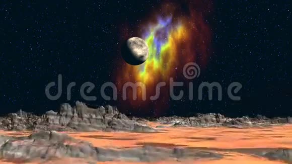 奇异景观背景下的行星和星云视频的预览图