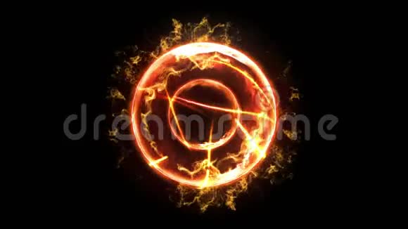 黑色背景上有火焰的等离子火球很美的光球体形式的发光线CG循环动画视频的预览图