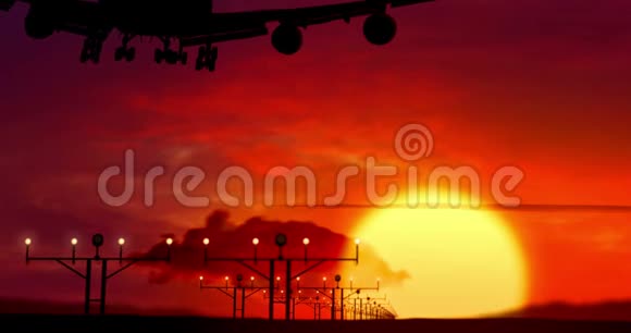 飞机轮廓降落在日落视频的预览图