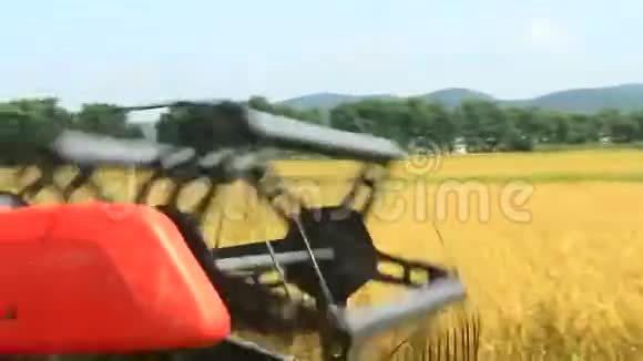农民在田里用机器收割水稻视频的预览图