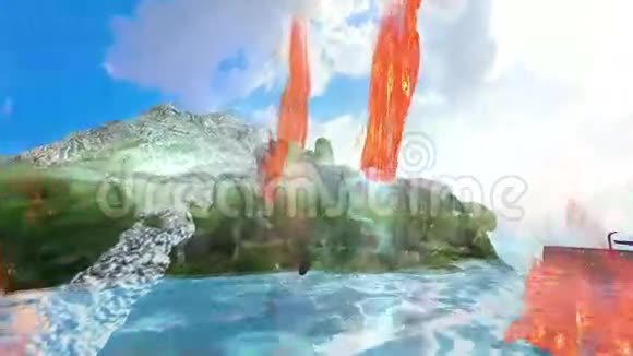 在水中央的岛屿有阳光和棕榈视频的预览图