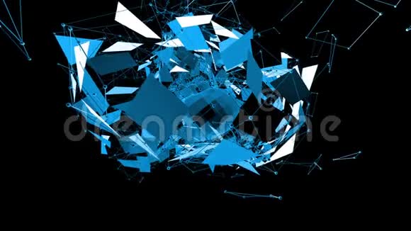 抽象蓝色挥动三维网格或网格的脉动几何物体用作抽象分形背景蓝色几何视频的预览图