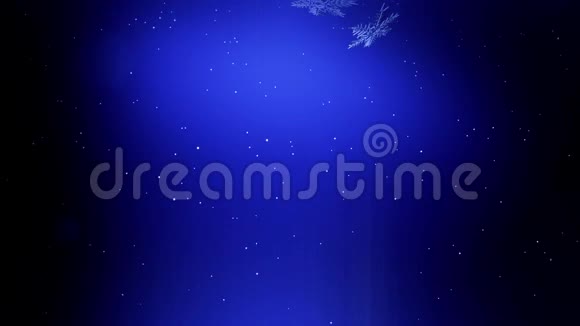 装饰3d雪花在空气中缓慢运动在夜间在蓝色背景下飞行作为圣诞动画使用新年视频的预览图