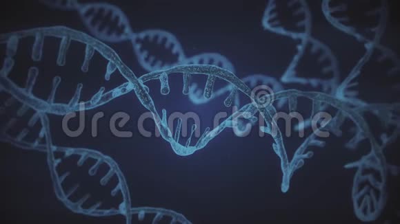 具有景深的抽象蓝色闪闪发光的DNA双螺旋来自debrises的DNA构建动画科学视频的预览图